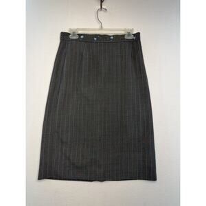 Vintage Women 10 Gray Stripe Midi Pencil Embroider Bead Skirt Tailored Office